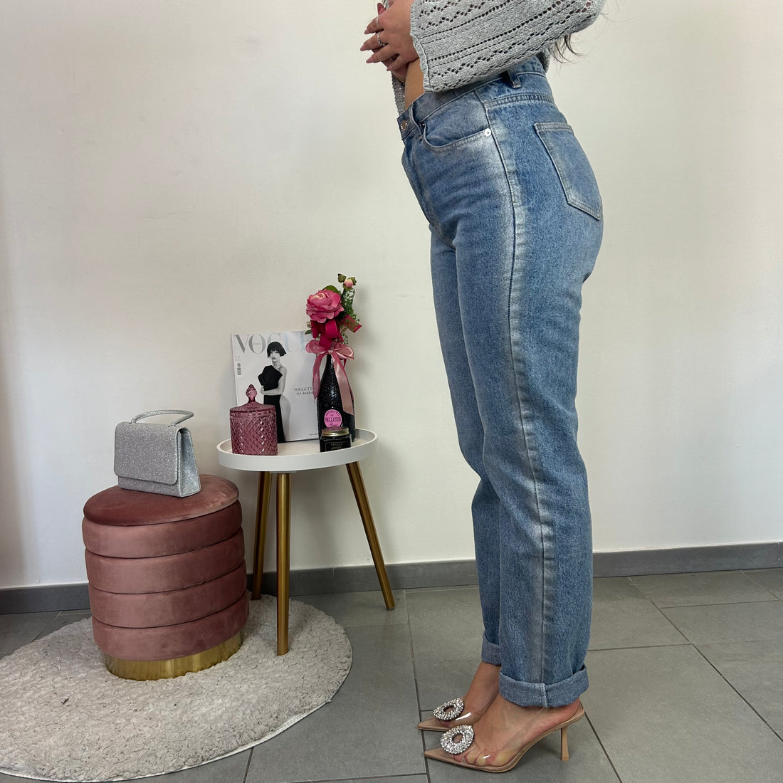 Jeans laminato ARGENTO
